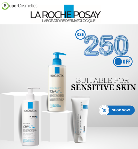Image showcasing the La Roche-Posay Lipikar range, including Lipikar Baume 400ml, Lipikar Syndet 400ml, and Cicaplast Baume 100ml. The products are beautifully arranged, highlighting their textures and packaging.