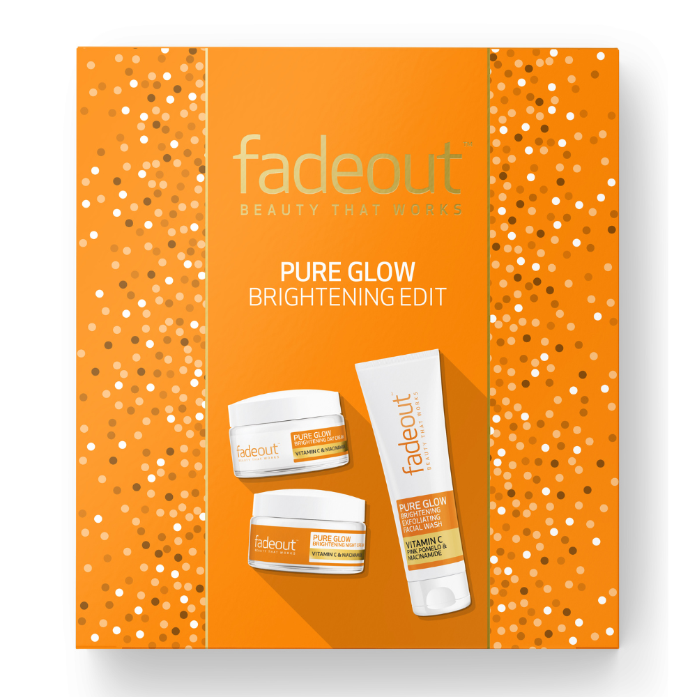The Fadeout Pure Glow Brightening Kit is a complete brightening Vitamin C-infused regime