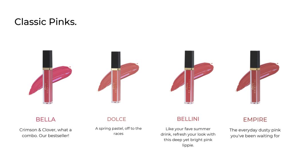 Canvas cosmetics classic pinks range