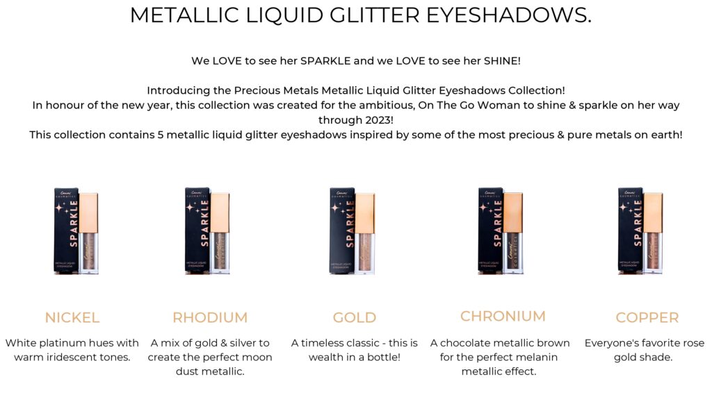 Canvas cosmetics metallic liquid glitter eye shadows and description