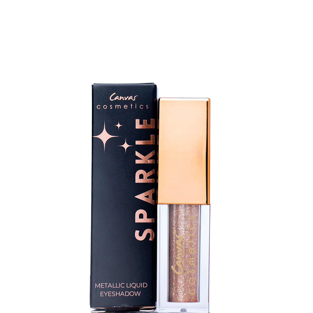 A close-up of Canvas Cosmetics Metallic Liquid Eyeshadow in Gold's product bottle.