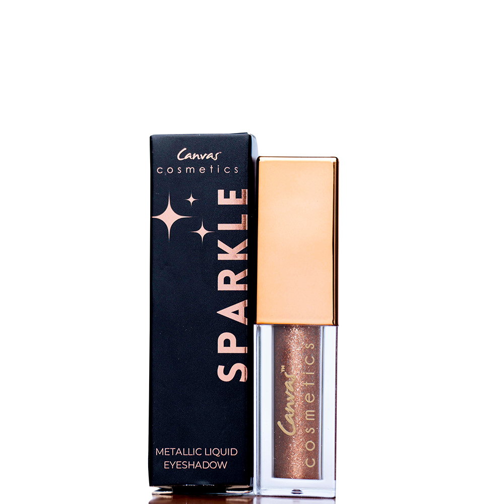 Canvas Cosmetics Copper Metallic Liquid Eye Shadow in a sleek bottle, perfect for a night out.