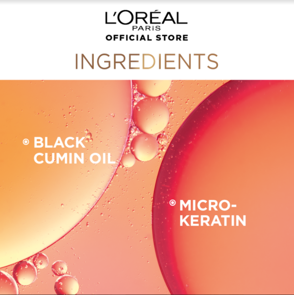 image of the key ingredients of the elvive dream length keratine shampoo