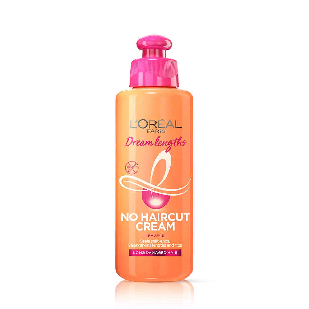 Bottle of L'Oreal Paris Dream Lengths No Hair Cut Cream for nourishing leave-in treatment