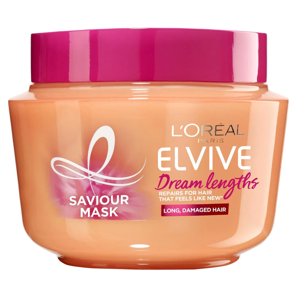 Bottle of L'Oreal Paris Dream Lengths Saviour Mask for intensive hair repair treatment